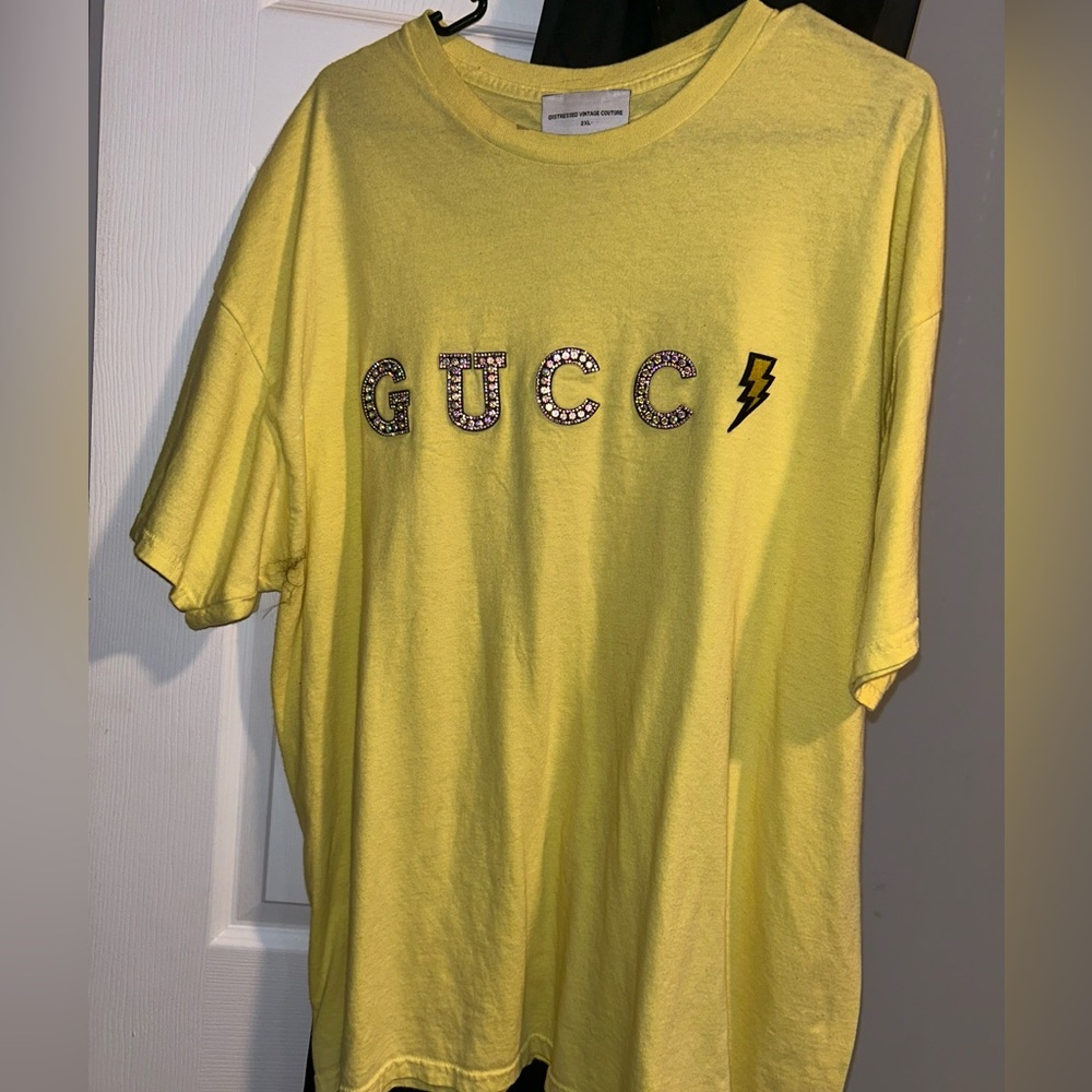 Customized Gem embossed Gucci Yellow Tshirt 2xL